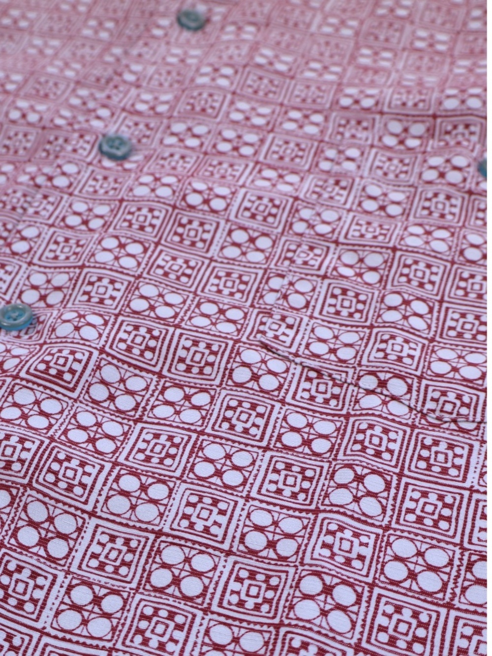 TORI RICHARD Button Up Shirt 2XL Maroon Blue Geometric Print - Picture 4 of 8